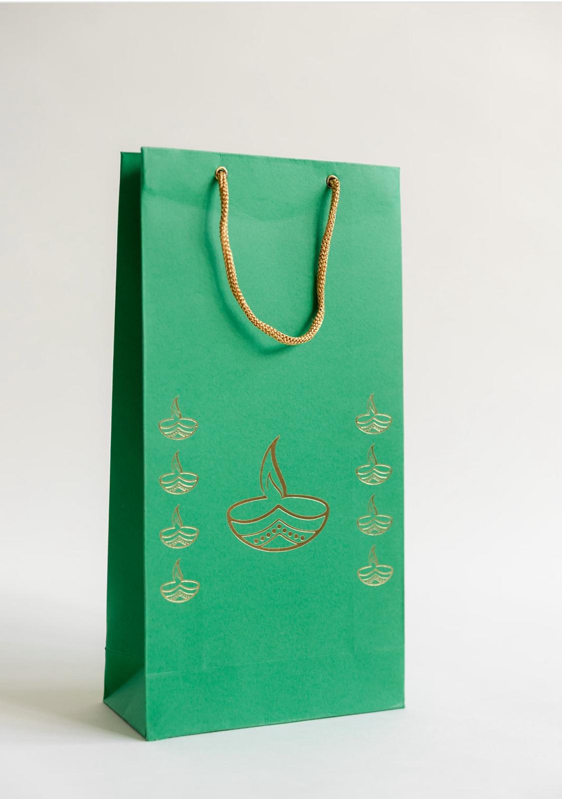 Green Diwali Diya Design Empty Gift Bag Decorasian green-diwali-diya-design-empty-gift-bag-decorasian