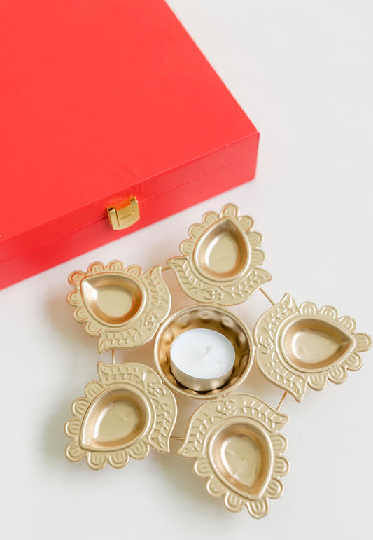 Diwali Diya Gift Set in a Red Keepsake Box