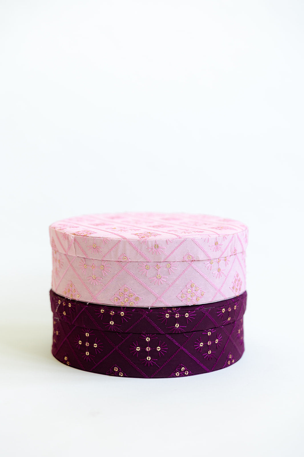 Elegant Aubergine Chikankari Round Gift Box