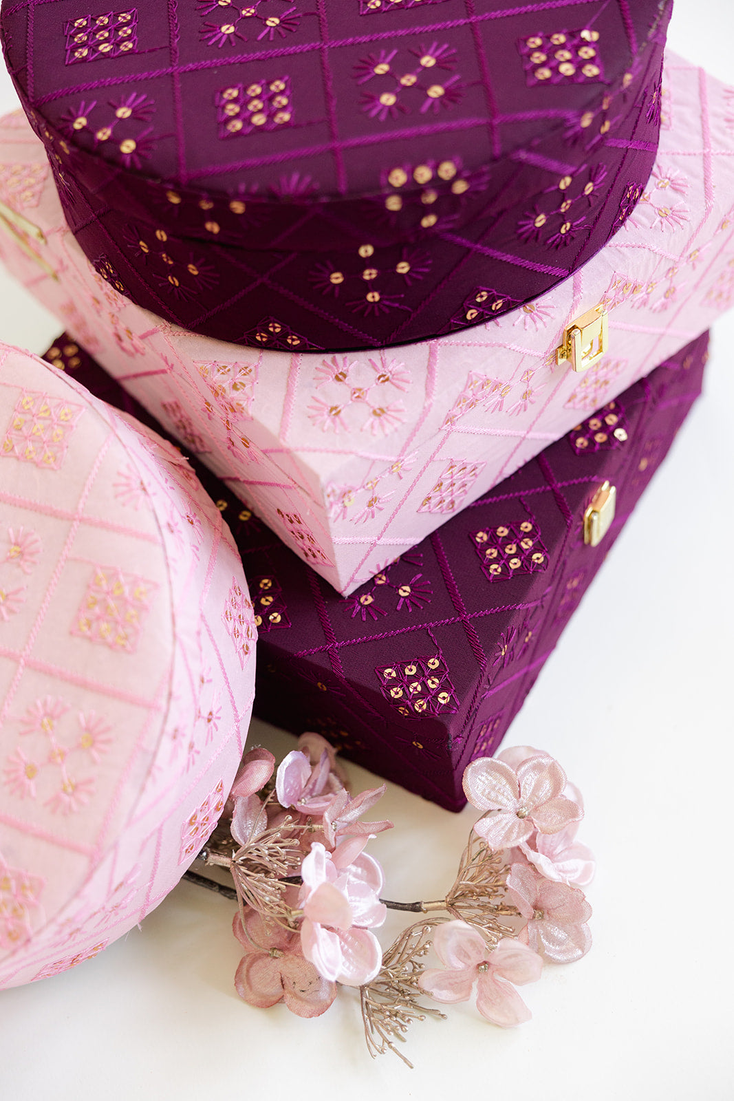 Elegant Light Pink Chikankari Round Gift Box