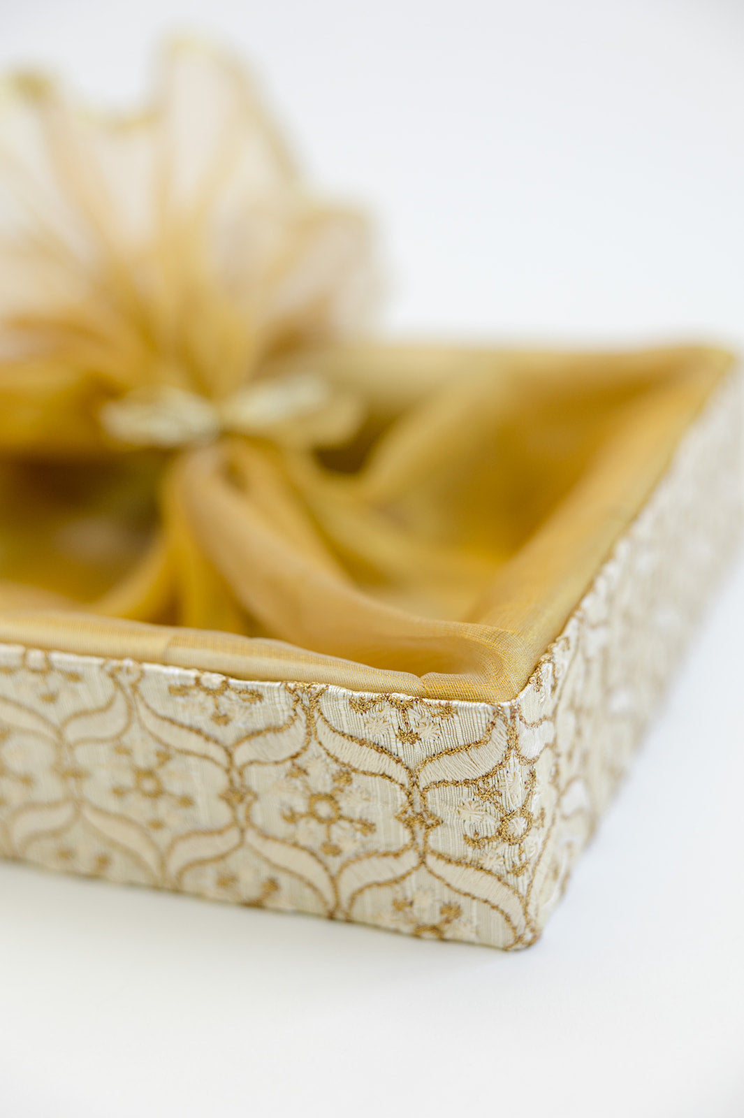 Golden Brocade Square Gift Hamper Basket