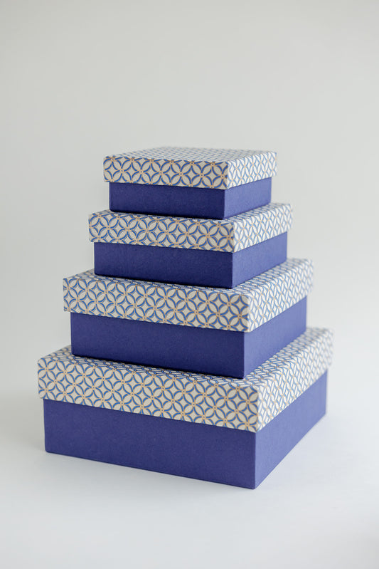 Navy Geo Sqaure Gift Box with Lid Nest Set