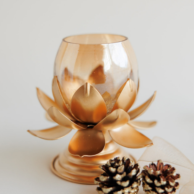 Brass Lotus Tea Light Candle Holder