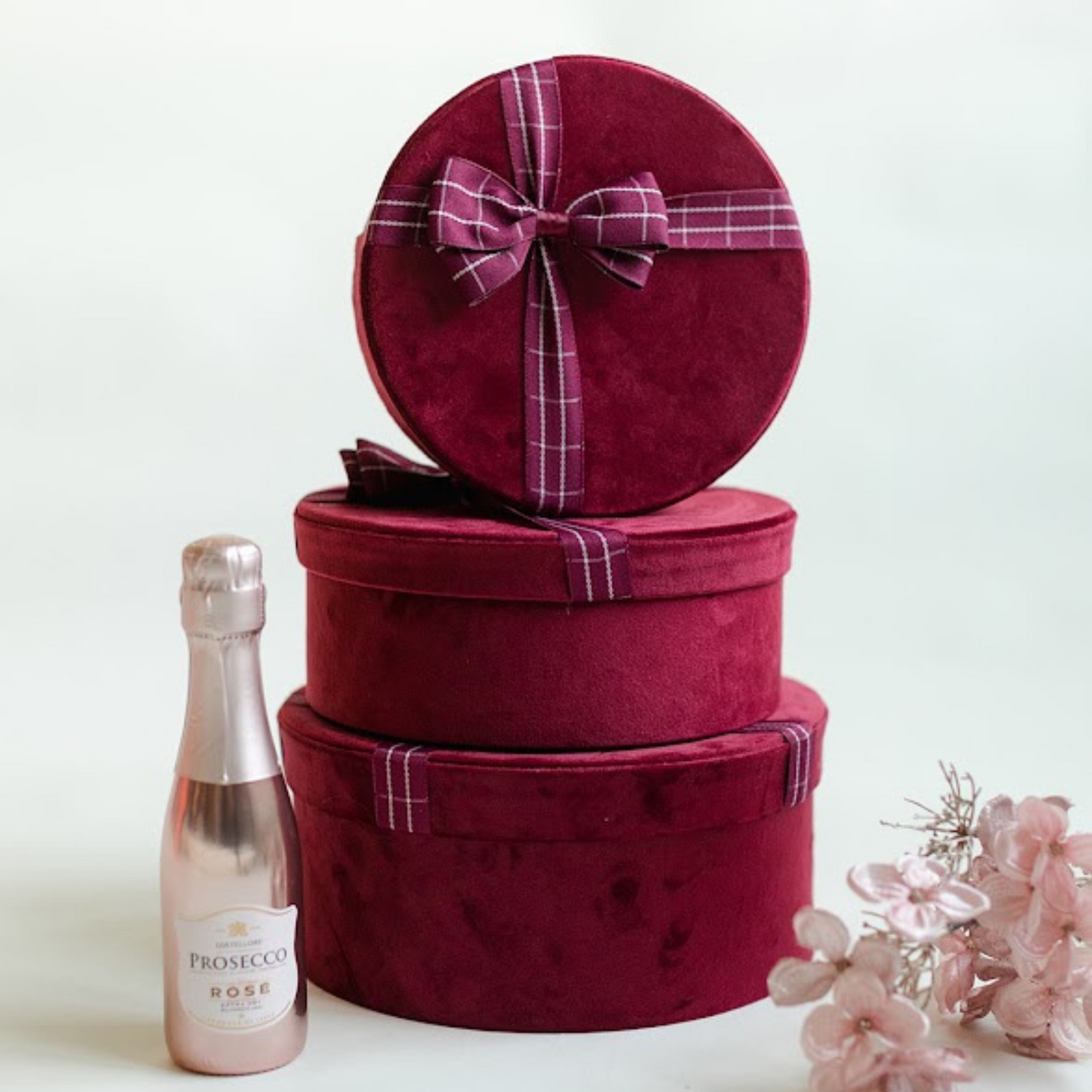 Luxury Deep Maroon Velvet Hat Gift Box Set