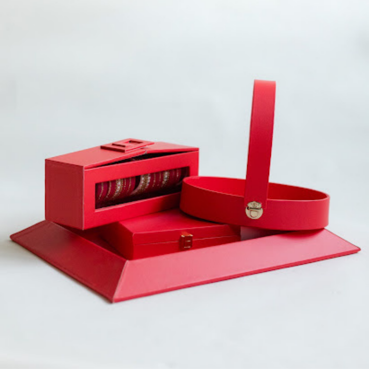 Red Leatherette Oval Hamper Basket