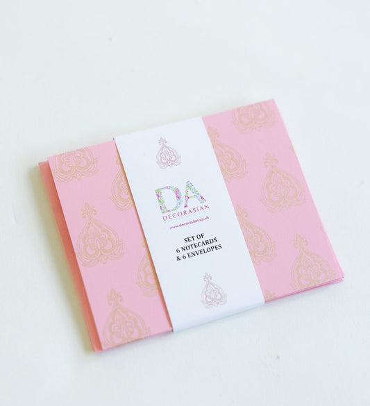 Pink Mughal Leaf Note card Set