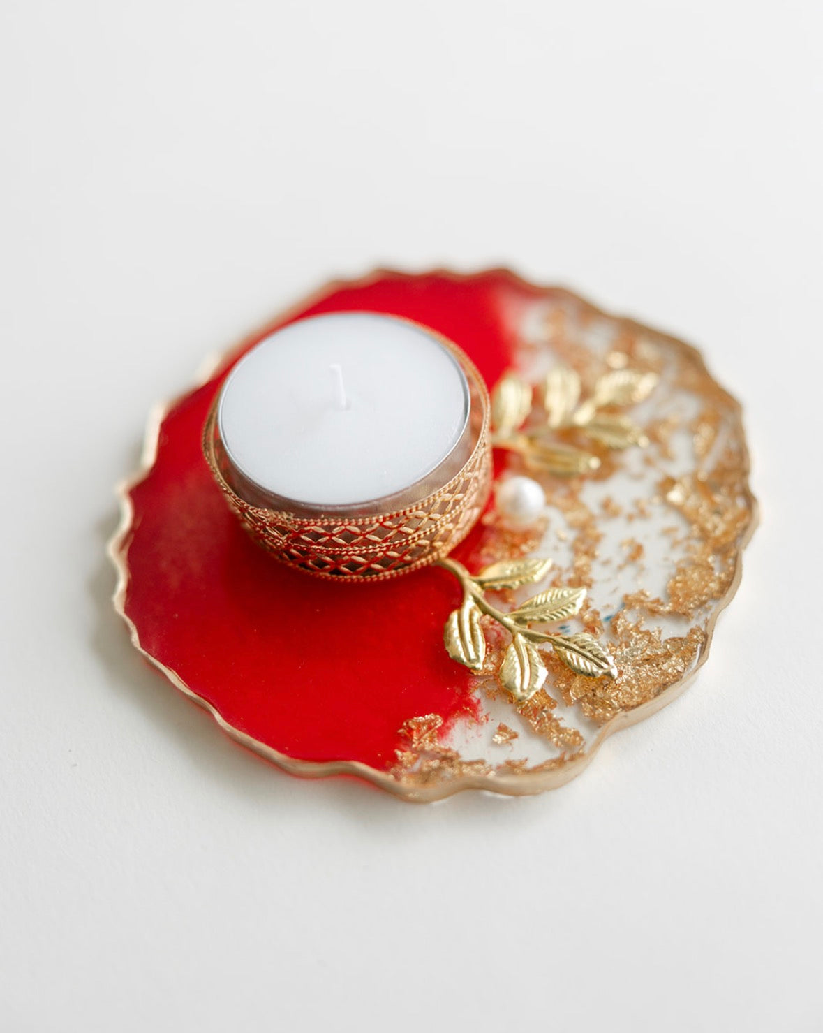 Red Resin Tea light Holder