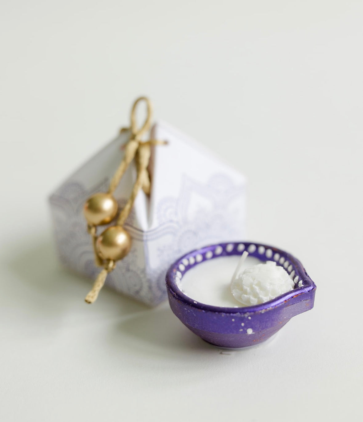 Purple Mini Rangoli Pyramid Box & Diya Gift Set