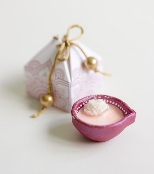 Pink Mini Rangoli Pyramid Box & Diya Gift Set