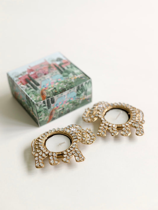 Mirrored Elephant Tealight Holders Gift