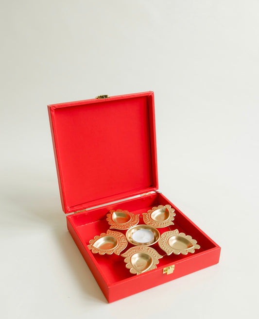 Diwali Diya Gift Set in a Red Keepsake Box