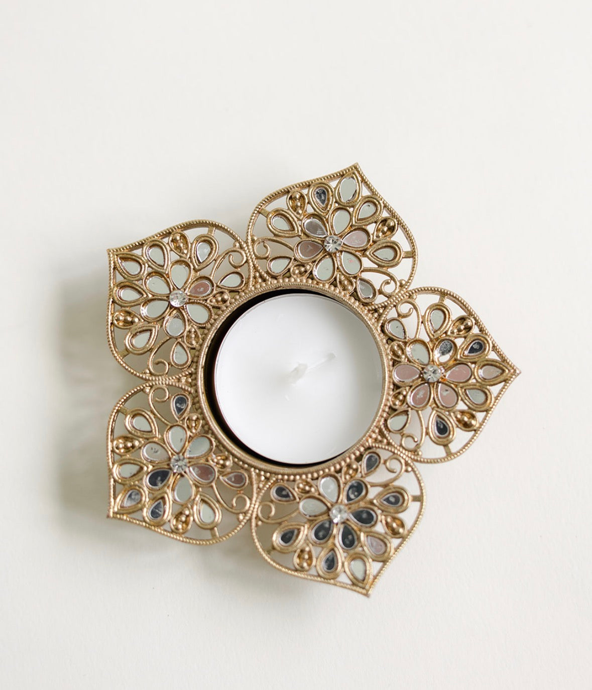 Floral Mirror Tea Light Holder