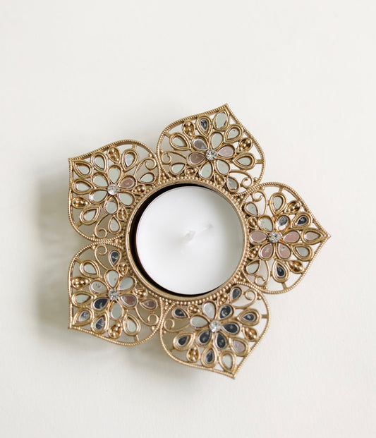 Floral Mirror Tea Light Holder