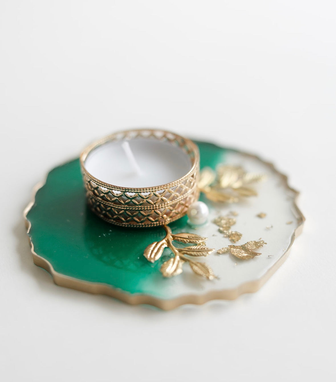 Green Resin Tea light Holder