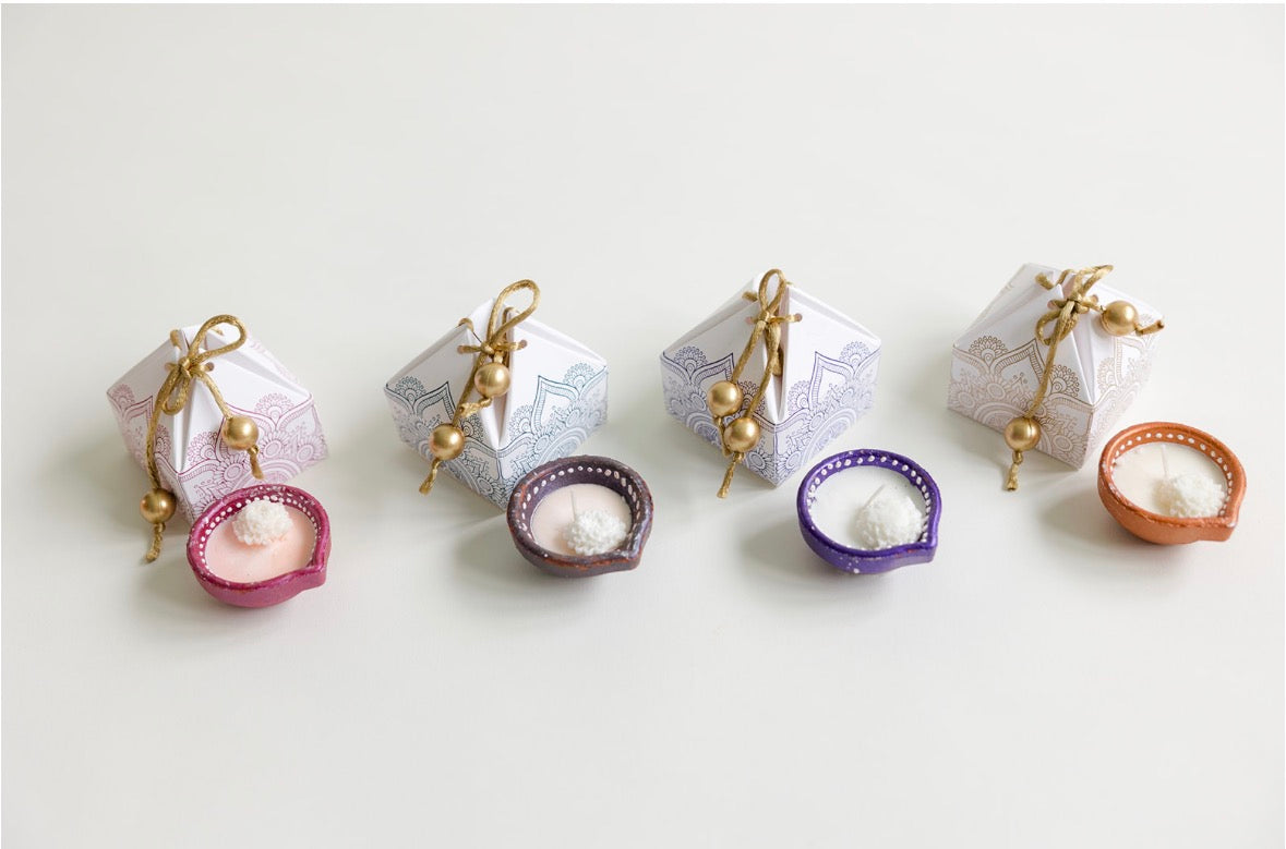 Pink Mini Rangoli Pyramid Box & Diya Gift Set