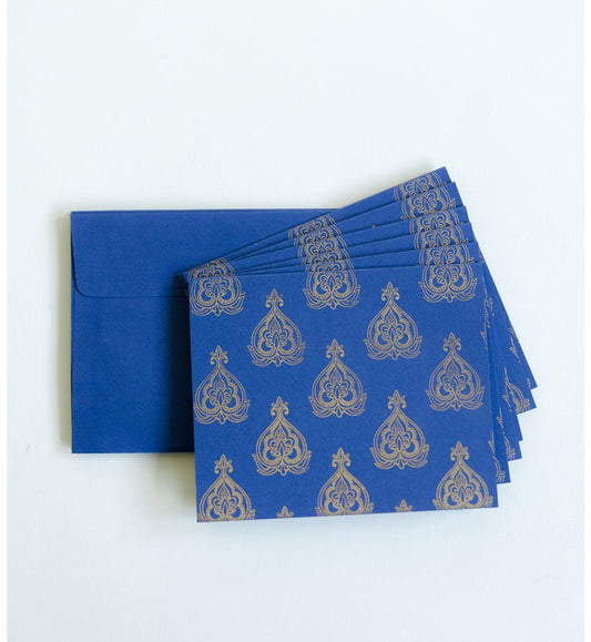 Blue Mughal Leaf Note card Set
