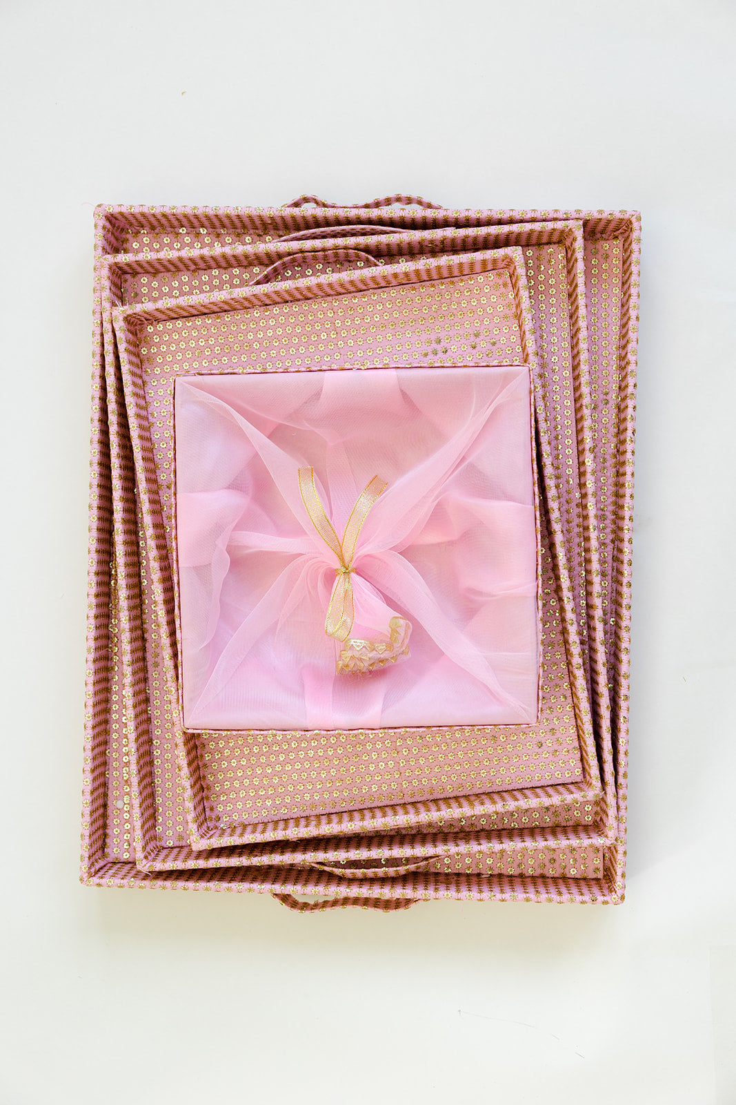 Pink Square Gift Hamper Basket and Organza