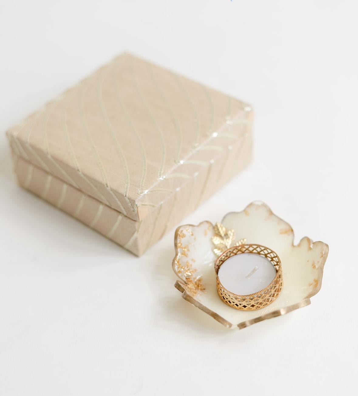 Ivory Diwali Tealight Holder (Classic Gold & White)