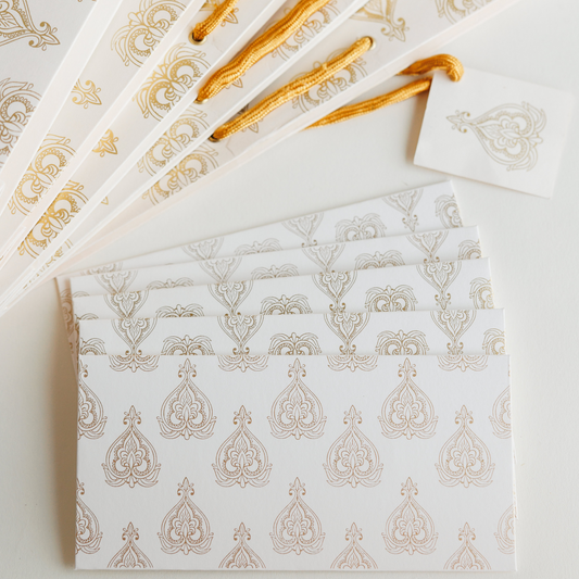luxury gift bags with tag in ivory colour wedding gifting