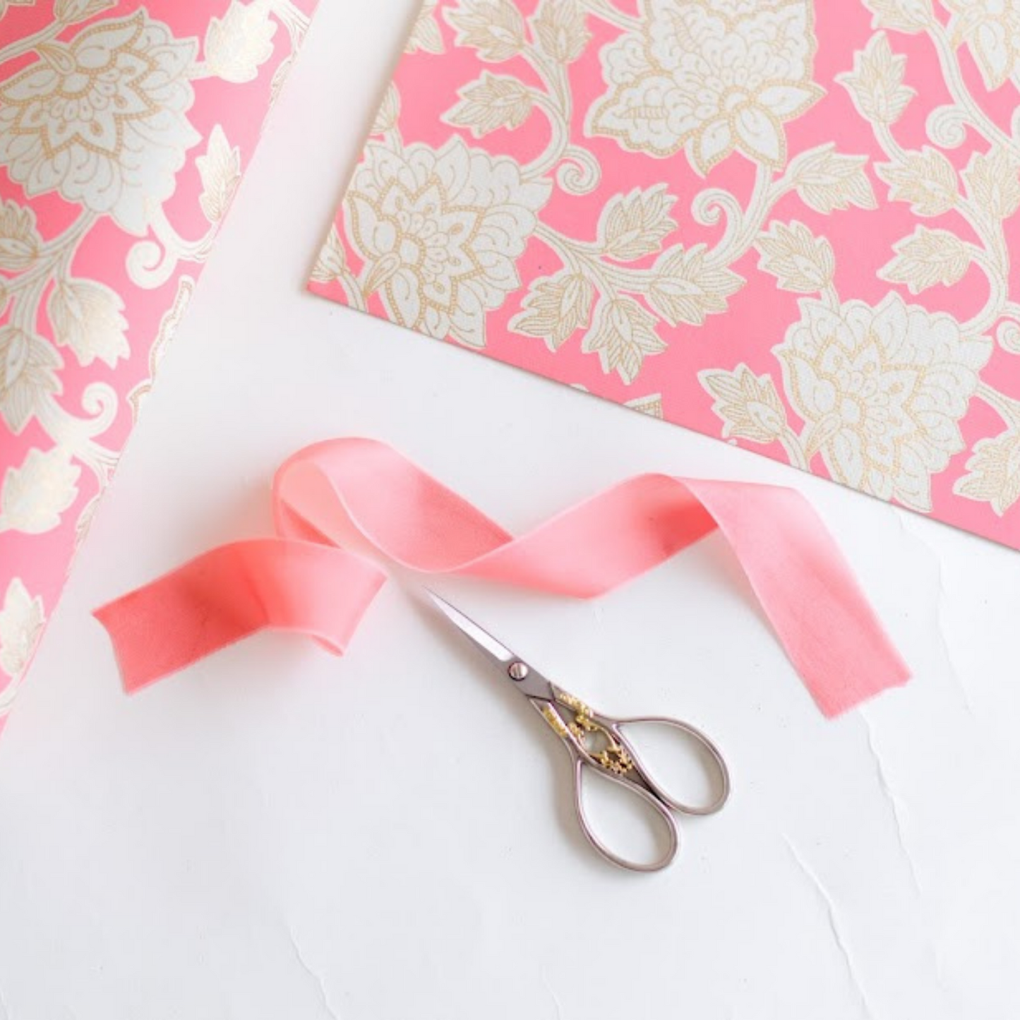 floral coral colour gift wrap in flat sheets