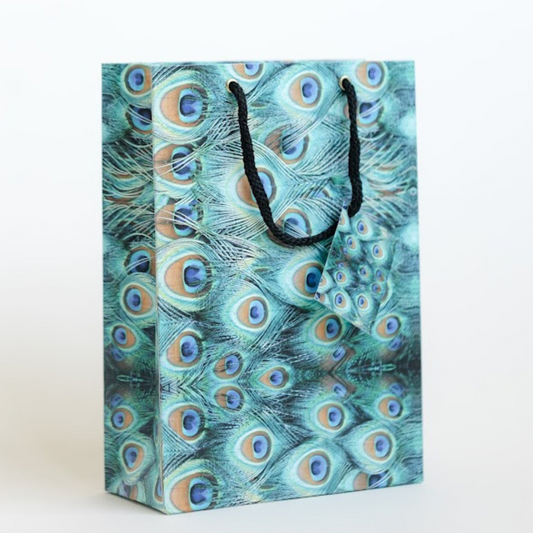 Peacock Feathers Blue Small Gift Bag