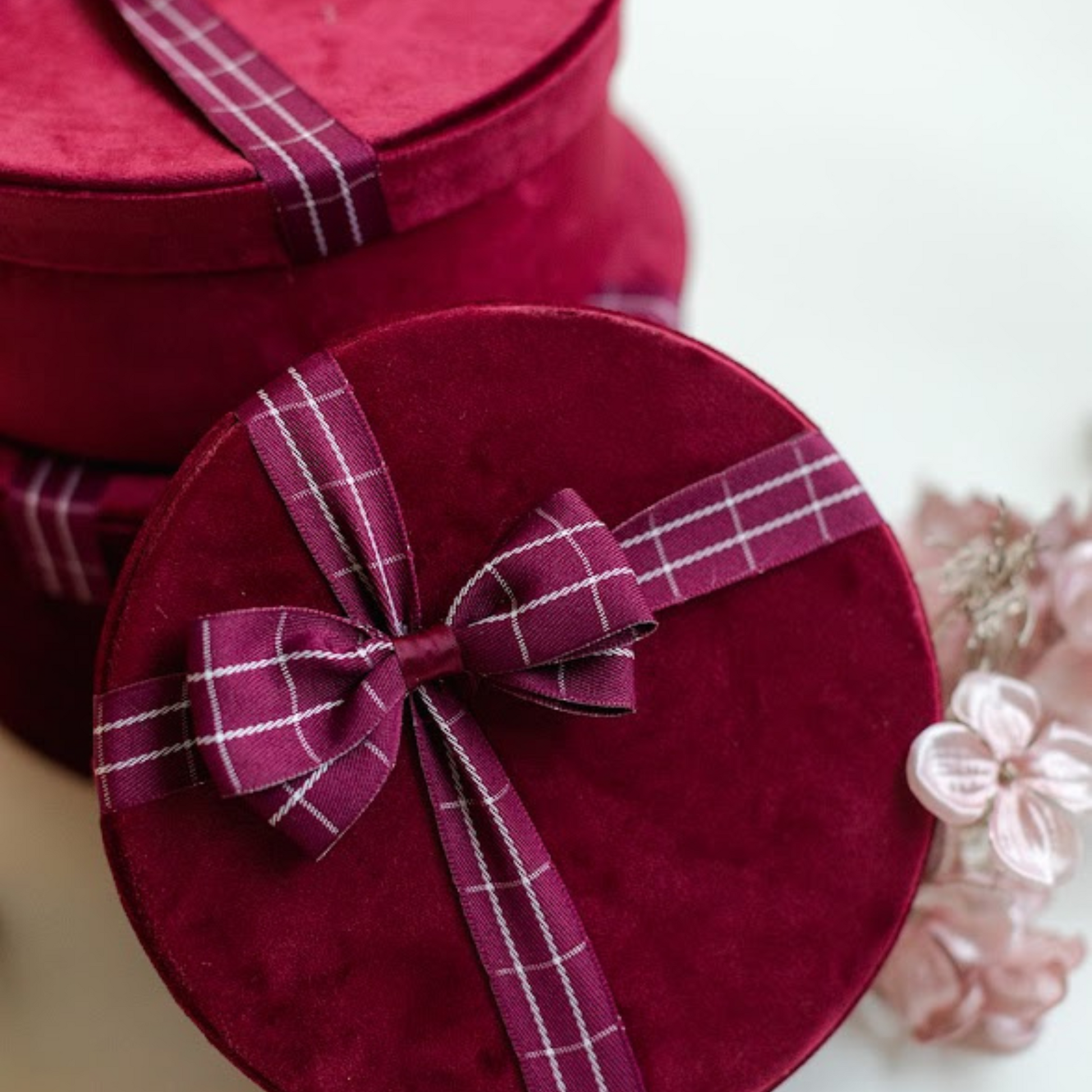 Luxury Deep Maroon Velvet Hat Gift Box Set