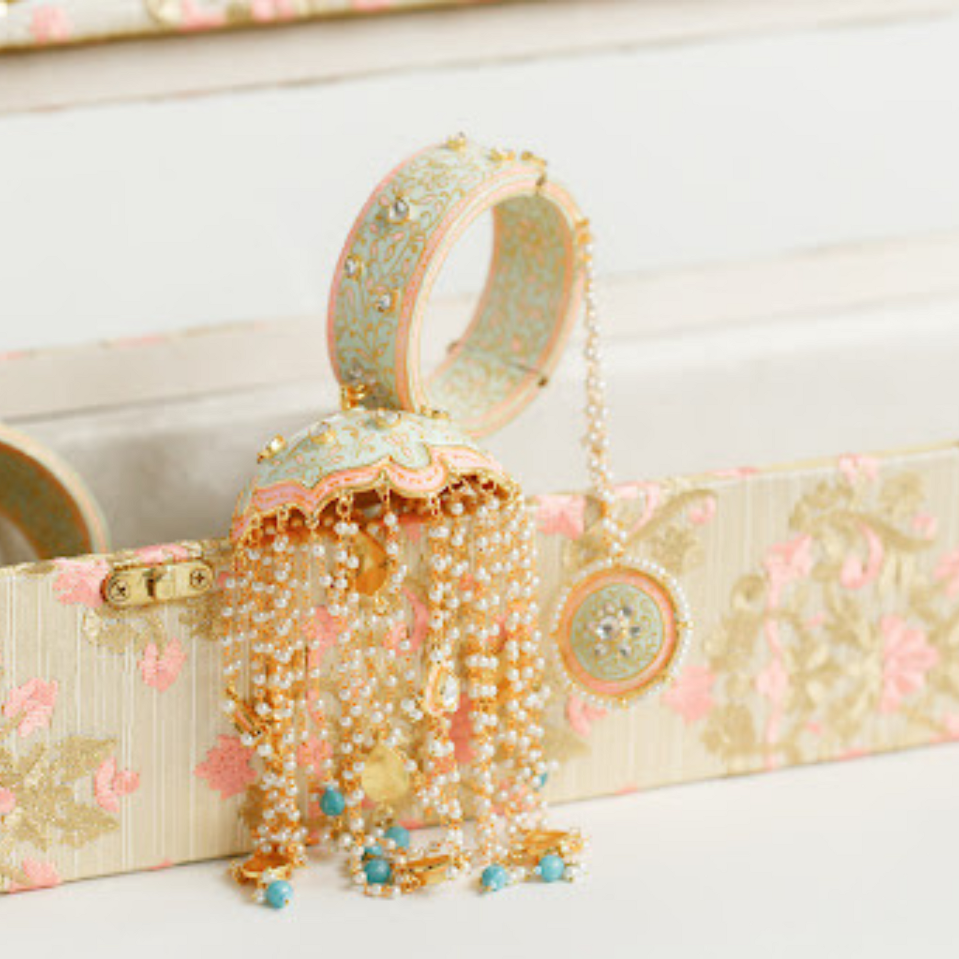 Anushka Cream & Baby Pink  Wedding Chura and khlera Box