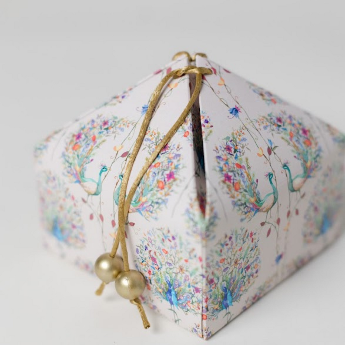 Dancing Peacock Beige and Blue Gift Box