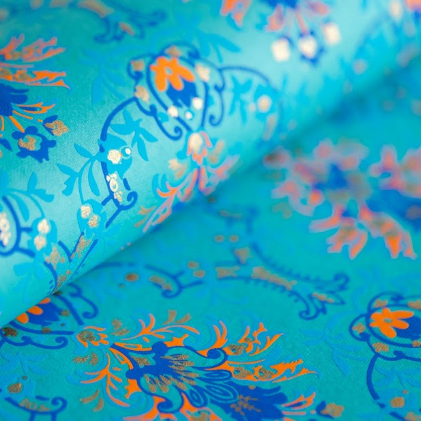 Royal Floral Blue & Orange Luxury Handmade Gift Wrap