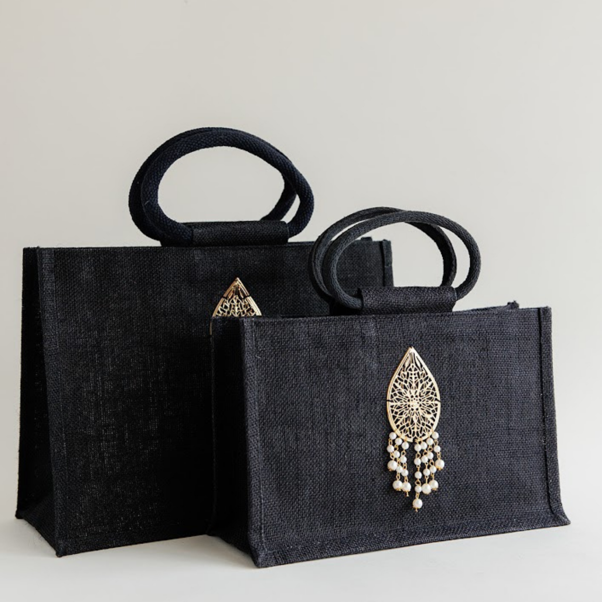 Luxury Black Small and Large Jute Gift Bags Decorasian
