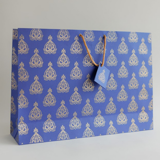 Navy Blue Mughal Leaf Large Gift Bag, large gift bag