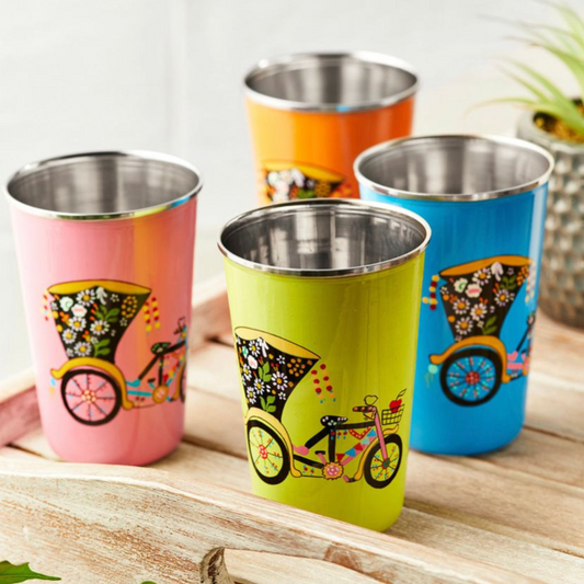  mehndi glasses Hand Painted Stainless Steel Enamelware Tumbler.